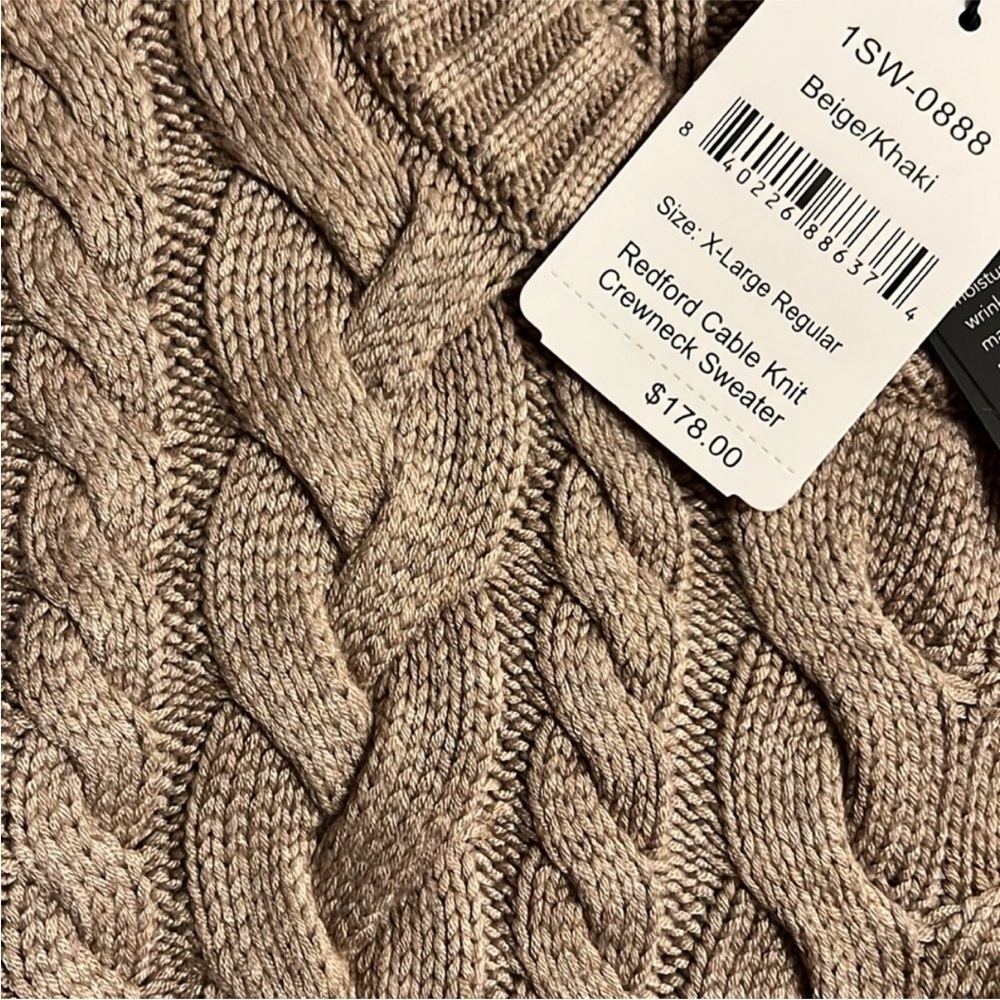 NWT Mizzen + Main Redford Cable Knit Crewneck Sweater Mens XL Beige/Khaki - Picture 10 of 12